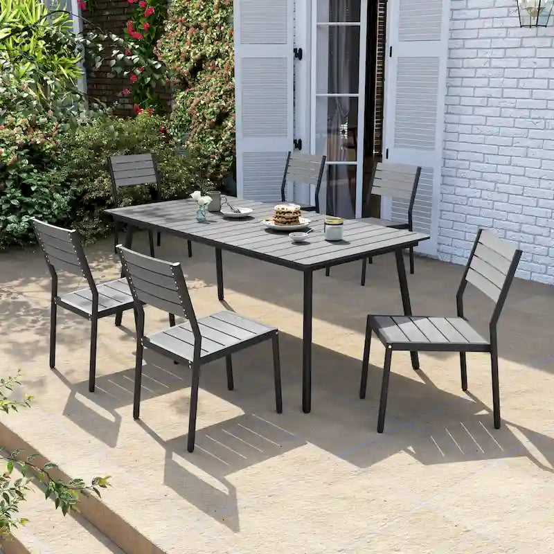7-Piece Outdoor Aluminum Rectangular Dining Table with Chairs