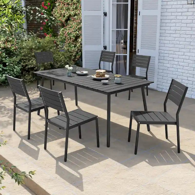 7-Piece Outdoor Aluminum Rectangular Dining Table with Chairs