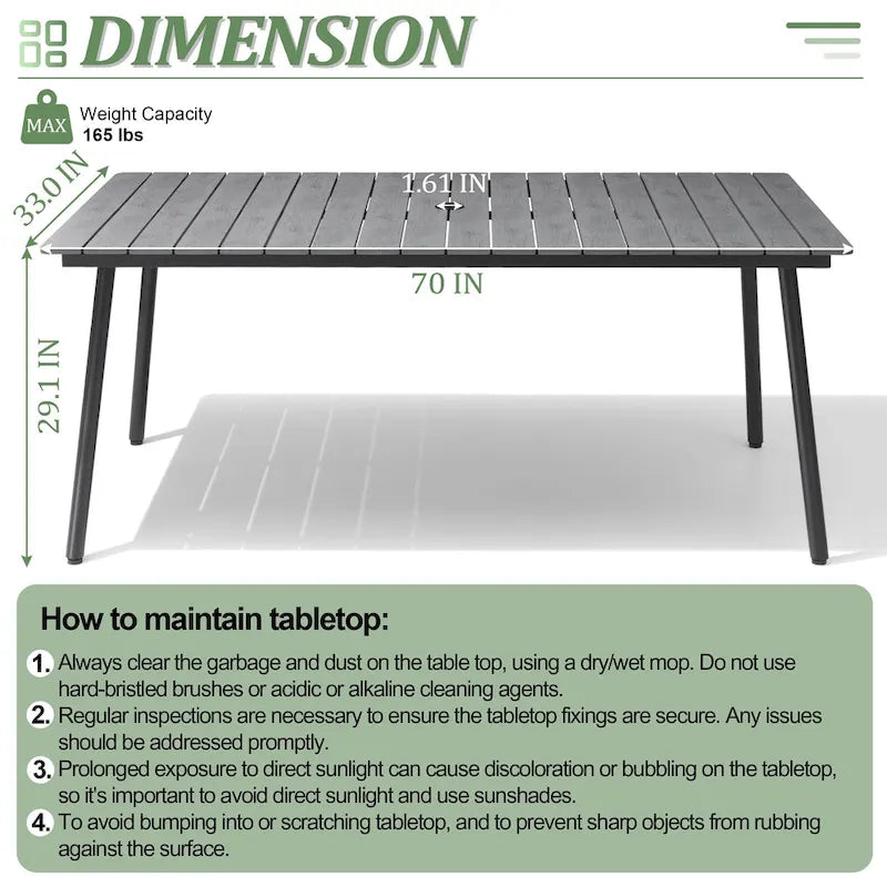 7-Piece Outdoor Aluminum Rectangular Dining Table with Chairs