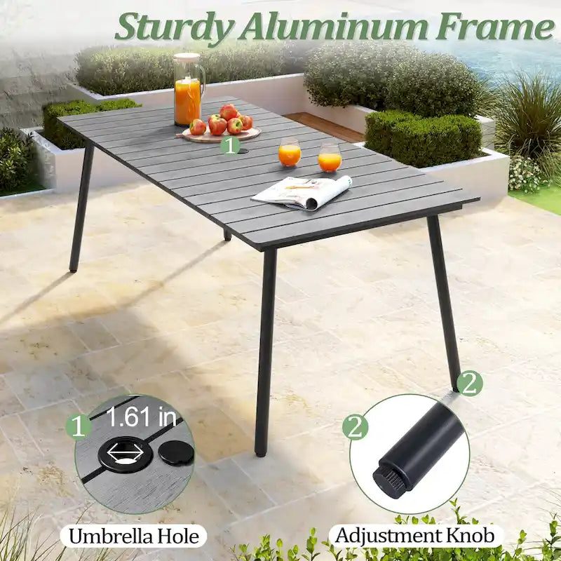 7-Piece Outdoor Aluminum Rectangular Dining Table with Chairs