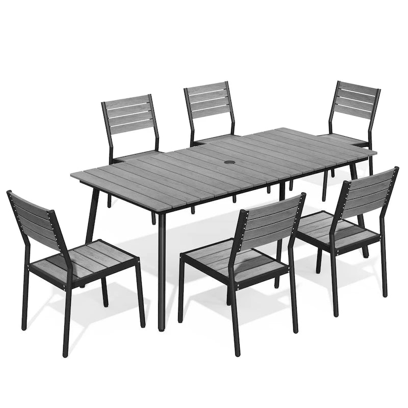 7-Piece Outdoor Aluminum Rectangular Dining Table with Chairs