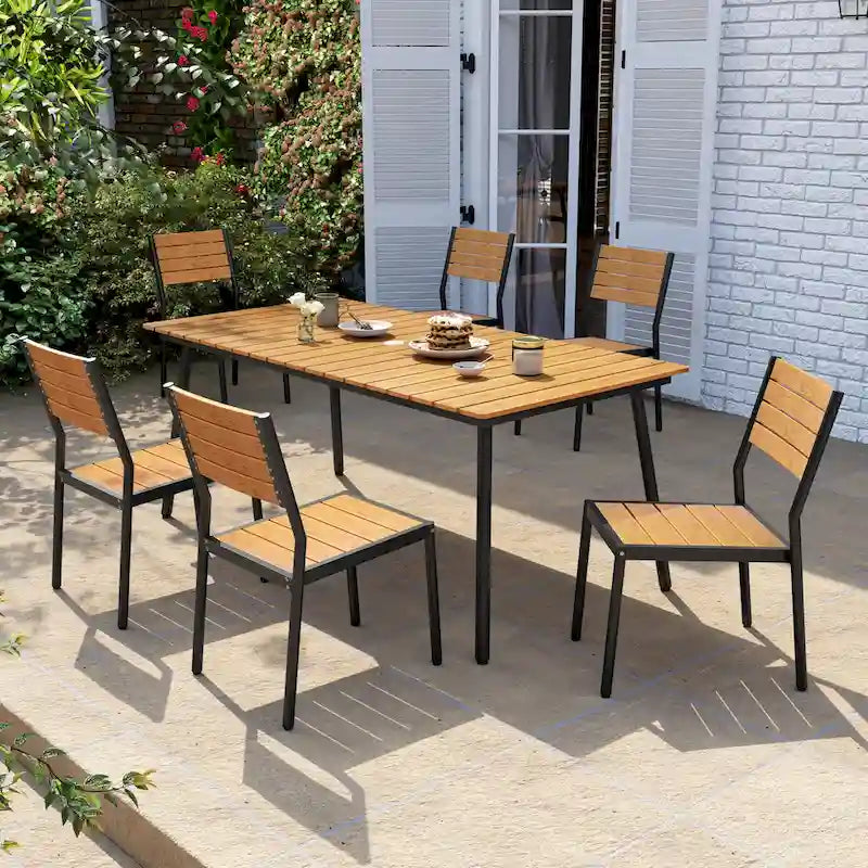 7-Piece Outdoor Aluminum Rectangular Dining Table with Chairs