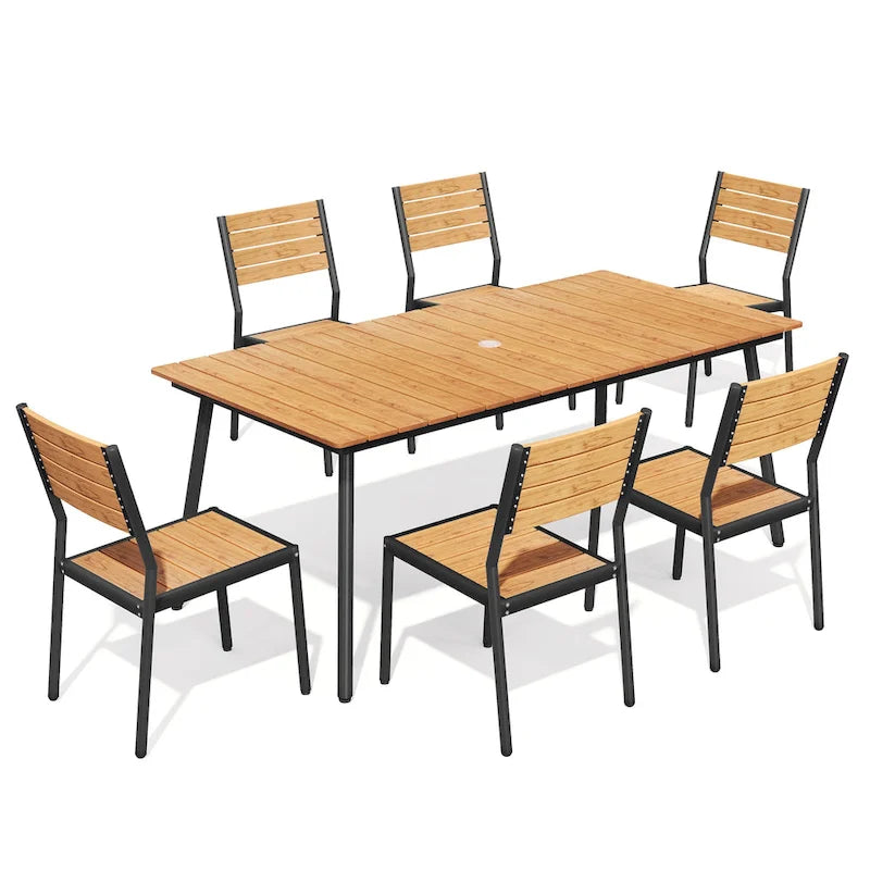 7-Piece Outdoor Aluminum Rectangular Dining Table with Chairs