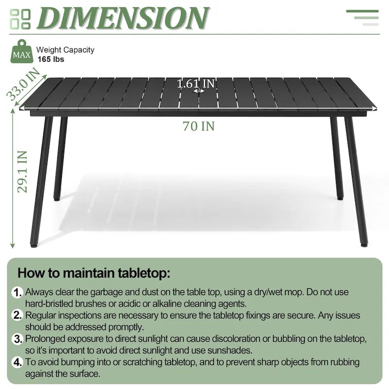 7-Piece Outdoor Aluminum Rectangular Dining Table with Chairs