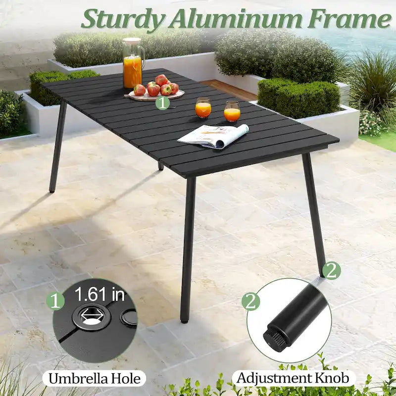 7-Piece Outdoor Aluminum Rectangular Dining Table with Chairs
