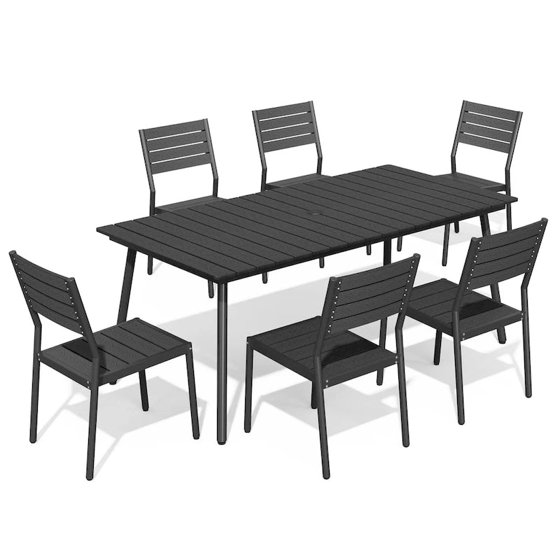 7-Piece Outdoor Aluminum Rectangular Dining Table with Chairs