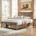 Full Size Farmhouse Wood Bed Frame with Sliding Barn Door Storage - Warm Brown