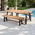 3-Piece Outdoor Patio Picnic Dining Set with 2 Benches, Acacia Wood and Metal Frame