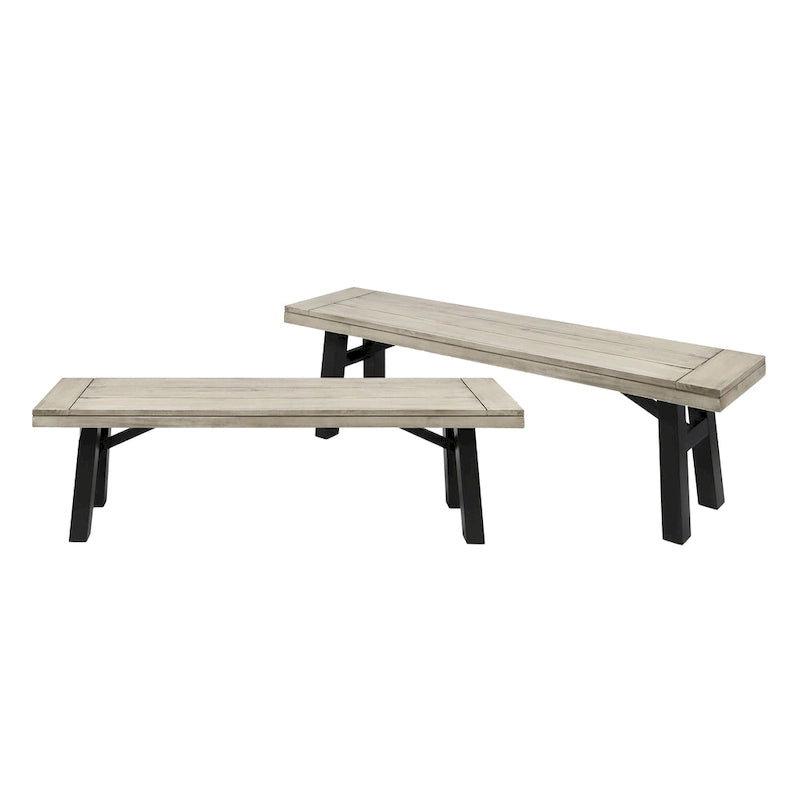 3-Piece Outdoor Patio Picnic Dining Set with 2 Benches, Acacia Wood and Metal Frame