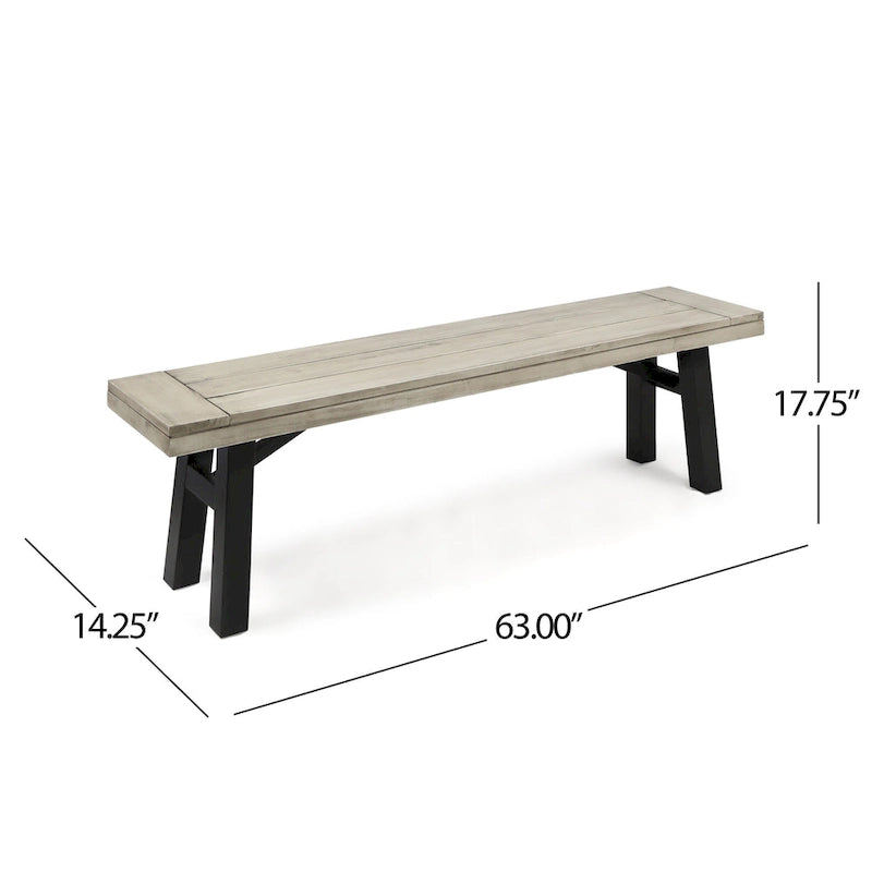 3-Piece Outdoor Patio Picnic Dining Set with 2 Benches, Acacia Wood and Metal Frame
