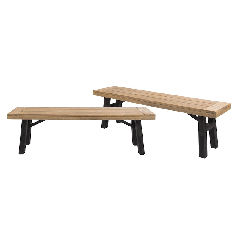 3-Piece Outdoor Patio Picnic Dining Set with 2 Benches, Acacia Wood and Metal Frame