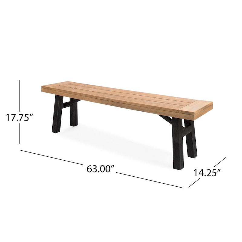 3-Piece Outdoor Patio Picnic Dining Set with 2 Benches, Acacia Wood and Metal Frame