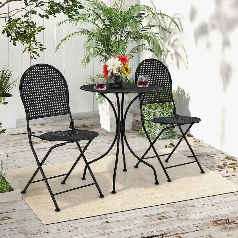 Gymax 3 PCS Patio Bistro Set All-weather Metal Table & Chair Set for 2