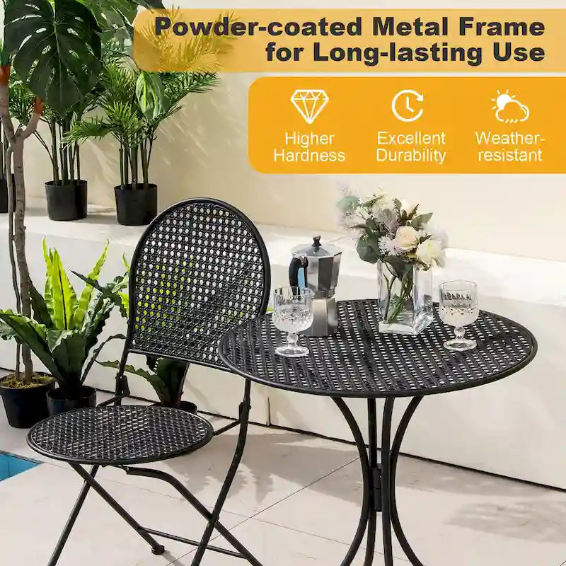 Gymax 3 PCS Patio Bistro Set All-weather Metal Table & Chair Set for 2