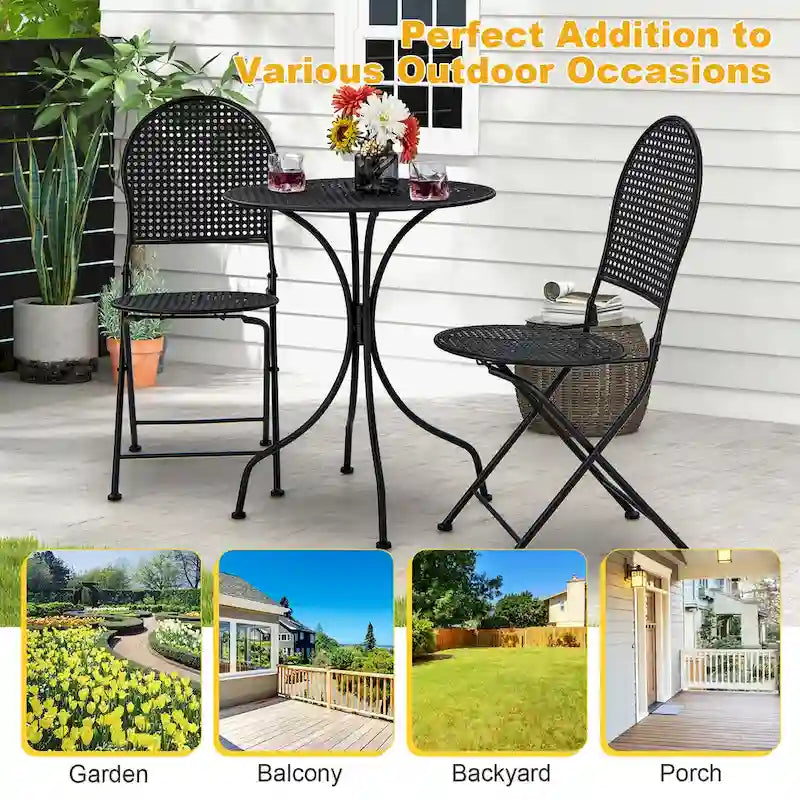 Gymax 3 PCS Patio Bistro Set All-weather Metal Table & Chair Set for 2