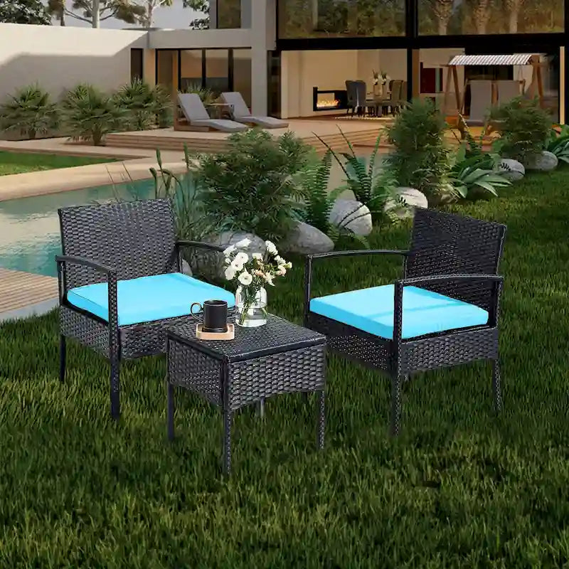 3 PCS Outdoor Patio Bistro, Rattan Conversation Chairs Set, Balcony Furniture Set - 28 H x 23.3 W x 23.3 D