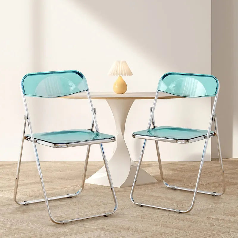 Transparent Acrylic Stackable Folding Dining Chair w/ Metal Frame, Single - 29.1(H) x 18.1(W) x 18.5(D)