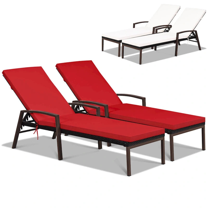 Costway Set of 2 Patio Rattan Chaise Lounge Chair Outdoor Reclining - See Details