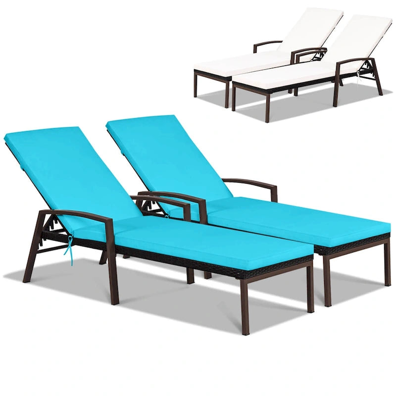 Costway Set of 2 Patio Rattan Chaise Lounge Chair Outdoor Reclining - See Details