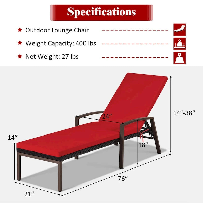 Costway Set of 2 Patio Rattan Chaise Lounge Chair Outdoor Reclining - See Details
