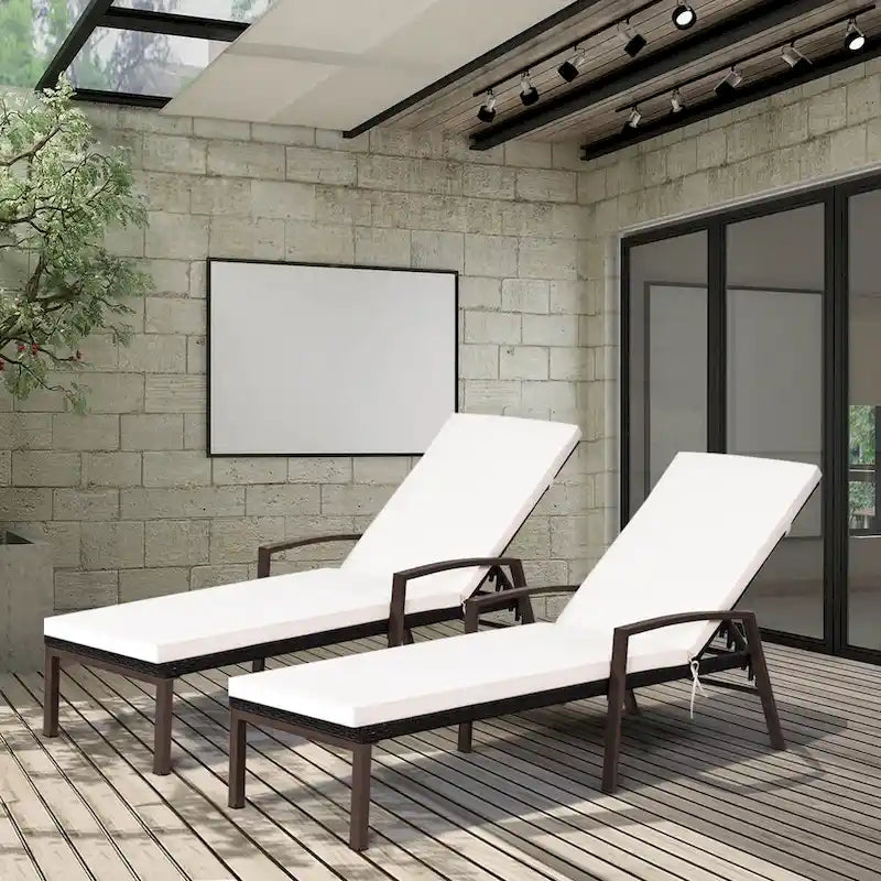 Costway Set of 2 Patio Rattan Chaise Lounge Chair Outdoor Reclining - See Details