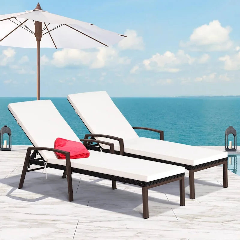 Costway Set of 2 Patio Rattan Chaise Lounge Chair Outdoor Reclining - See Details