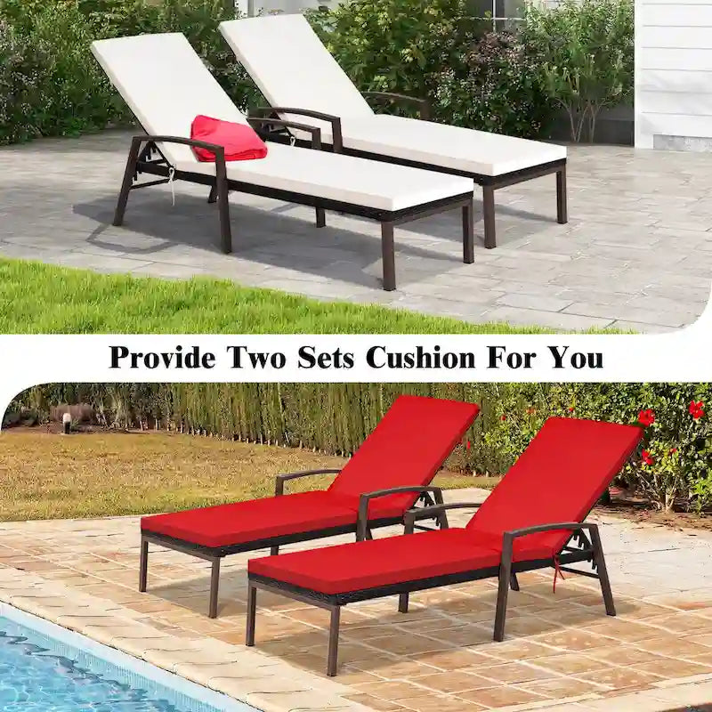 Costway Set of 2 Patio Rattan Chaise Lounge Chair Outdoor Reclining - See Details