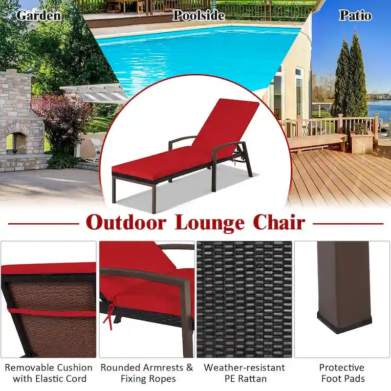 Costway Set of 2 Patio Rattan Chaise Lounge Chair Outdoor Reclining - See Details
