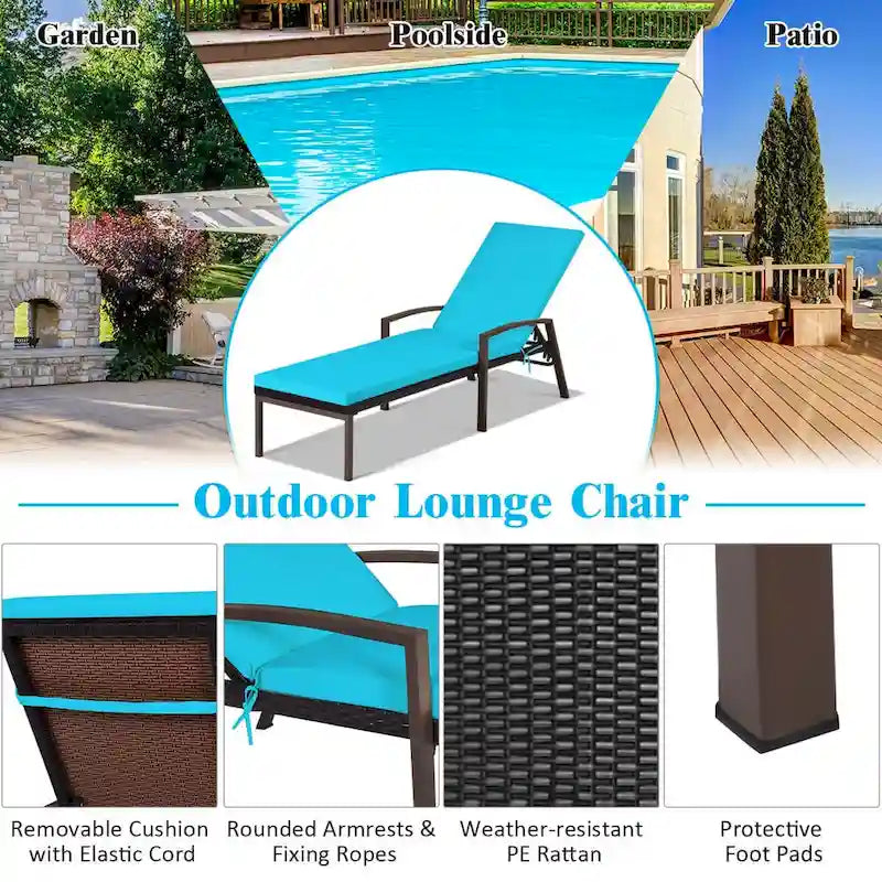 Costway Set of 2 Patio Rattan Chaise Lounge Chair Outdoor Reclining - See Details