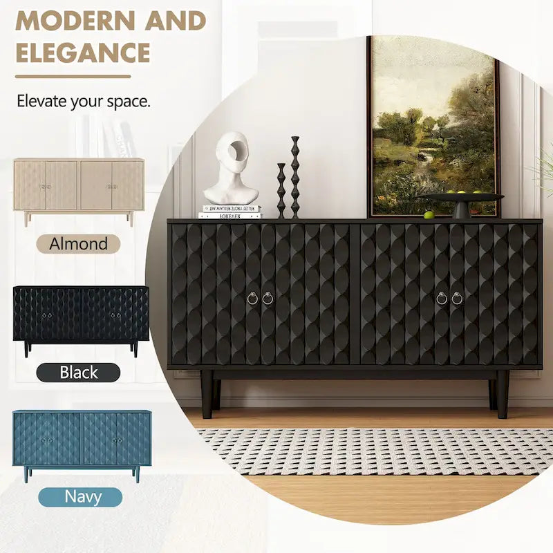 4-Door Sideboard with Convex Pattern Doors and Silver Handles