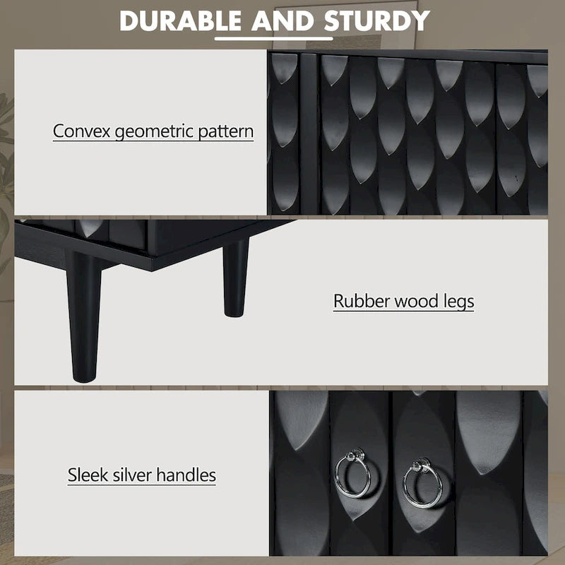 4-Door Sideboard with Convex Pattern Doors and Silver Handles