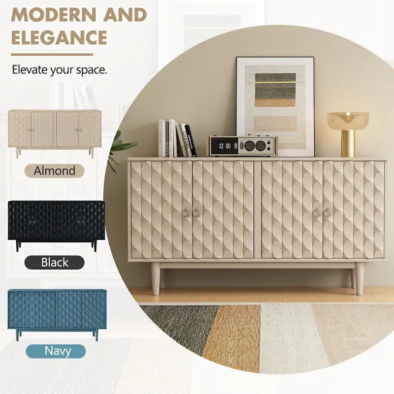 4-Door Sideboard with Convex Pattern Doors and Silver Handles