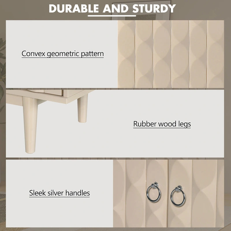 4-Door Sideboard with Convex Pattern Doors and Silver Handles