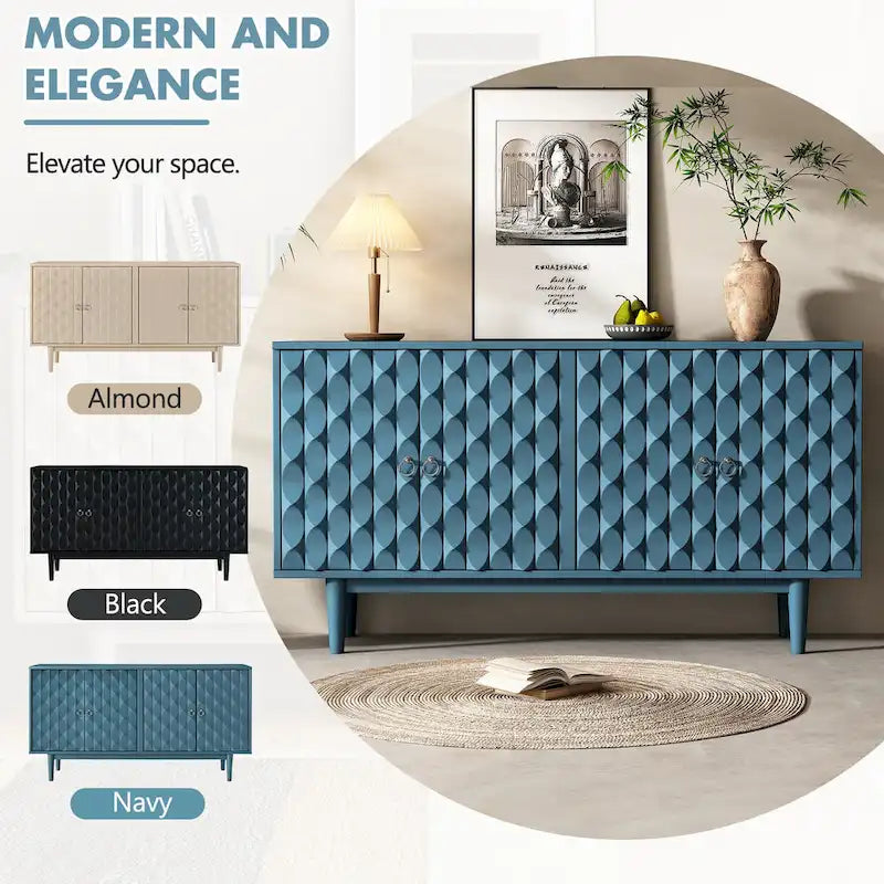 4-Door Sideboard with Convex Pattern Doors and Silver Handles