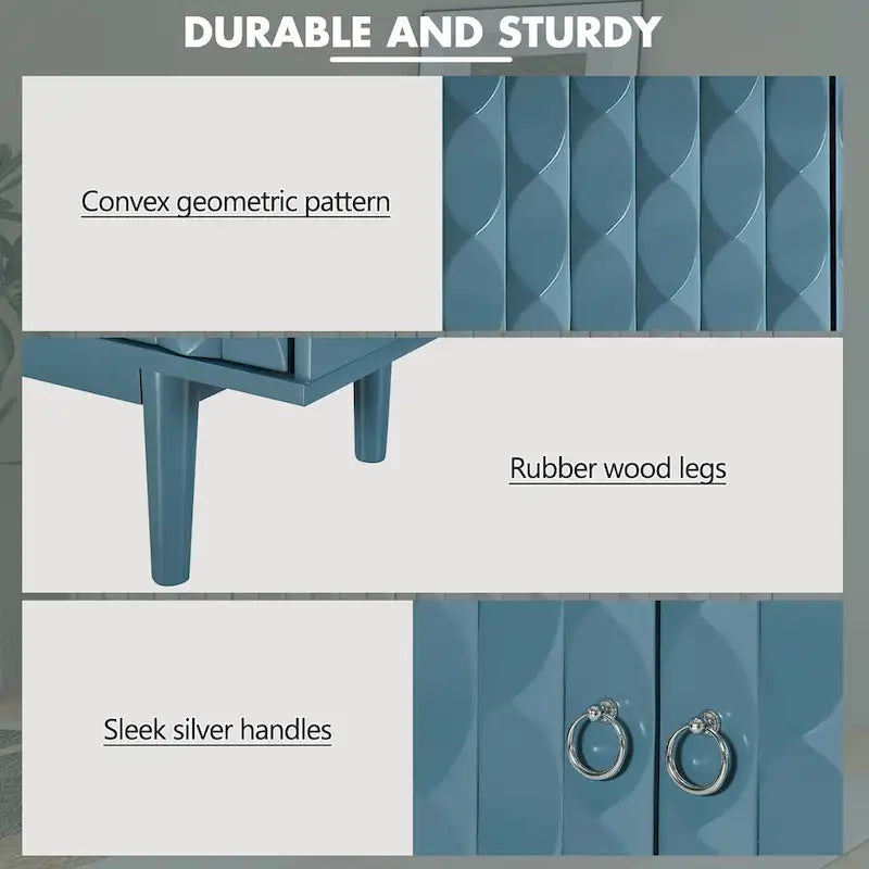 4-Door Sideboard with Convex Pattern Doors and Silver Handles