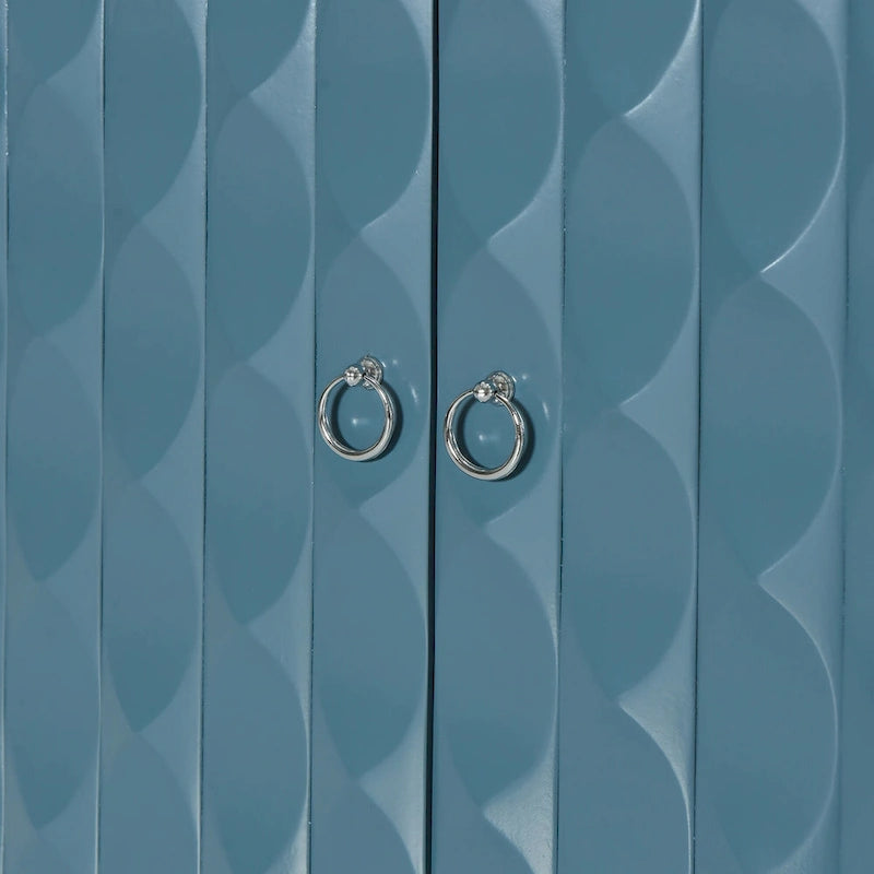 4-Door Sideboard with Convex Pattern Doors and Silver Handles