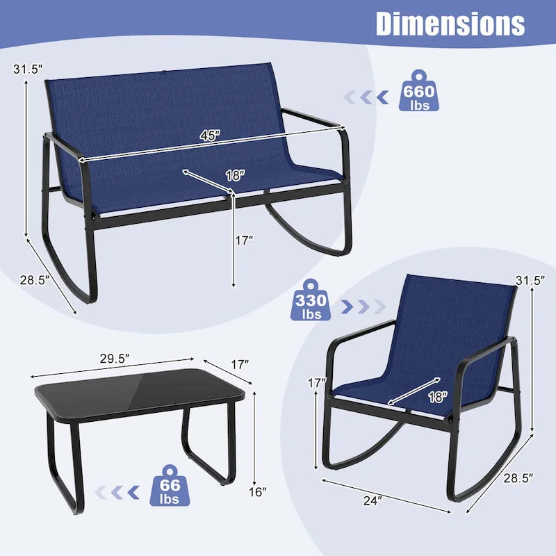 Gymax 4 Piece Rocking Bistro Set Patio Furniture Set w/ Loveseat 2
