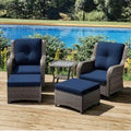 5-Piece Wicker Patio Set  Includes 2 Swivel Rocking Chairs, 2 Ottomans & 1 Side Table  Rattan Outdoor Sectional For Porch.