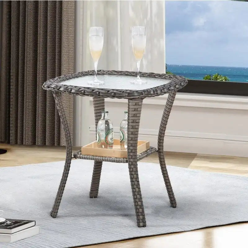 5-Piece Wicker Patio Set  Includes 2 Swivel Rocking Chairs, 2 Ottomans & 1 Side Table  Rattan Outdoor Sectional For Porch.