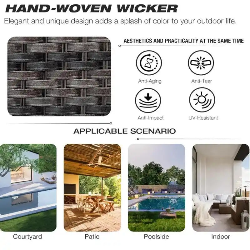 5-Piece Wicker Patio Set  Includes 2 Swivel Rocking Chairs, 2 Ottomans & 1 Side Table  Rattan Outdoor Sectional For Porch.