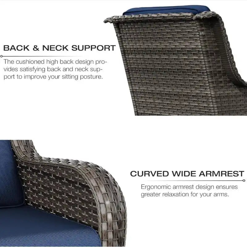 5-Piece Wicker Patio Set  Includes 2 Swivel Rocking Chairs, 2 Ottomans & 1 Side Table  Rattan Outdoor Sectional For Porch.