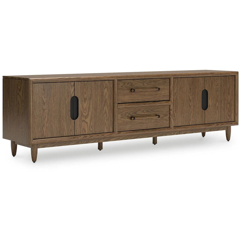 Rohan TV Media Console, 2 Drawers, 2 Shelves, Dark Brown Wood, 85 Inch
