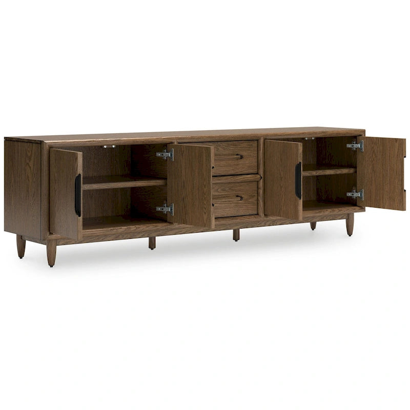 85-Inch TV Media Console with 2 Drawers and 2 Shelves - Dark Brown Wood