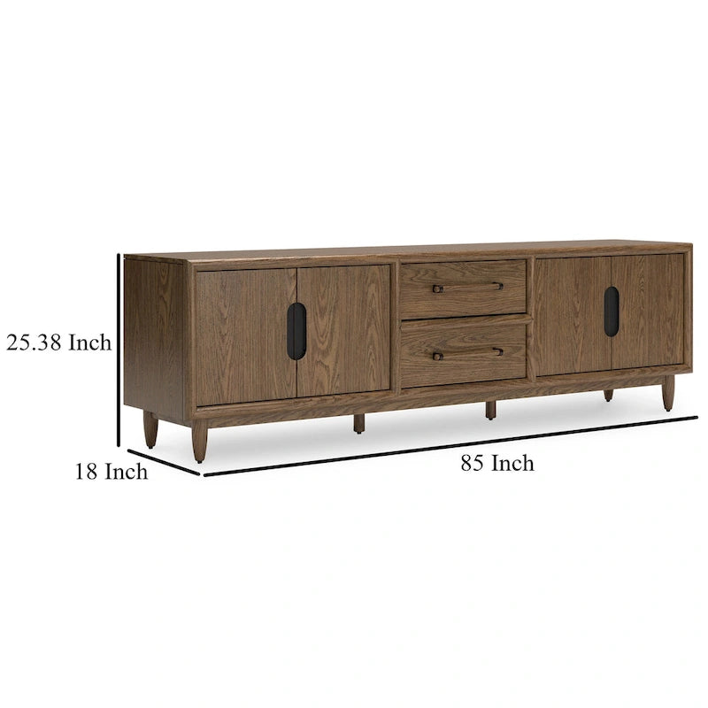 85-Inch TV Media Console with 2 Drawers and 2 Shelves - Dark Brown Wood