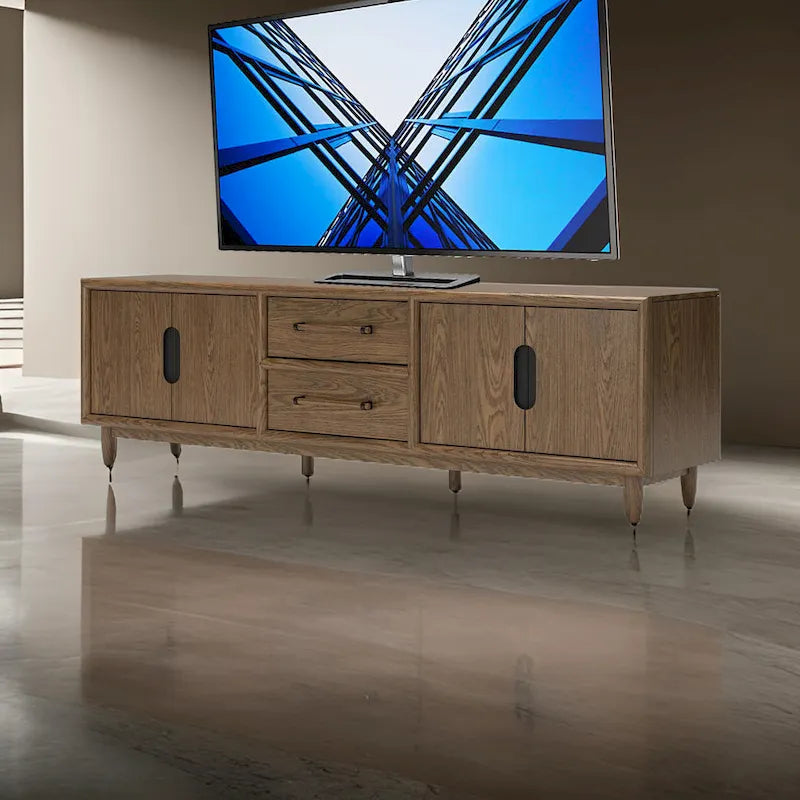 85-Inch TV Media Console with 2 Drawers and 2 Shelves - Dark Brown Wood