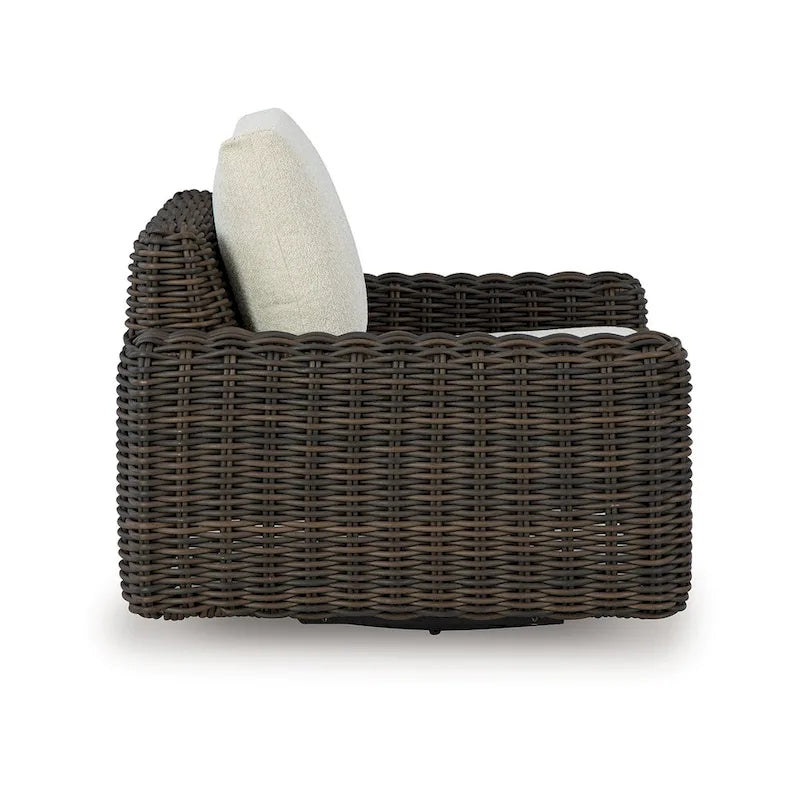 Kimo Outdoor Swivel Glider Lounge Chair, Beige, Dark Brown Metal