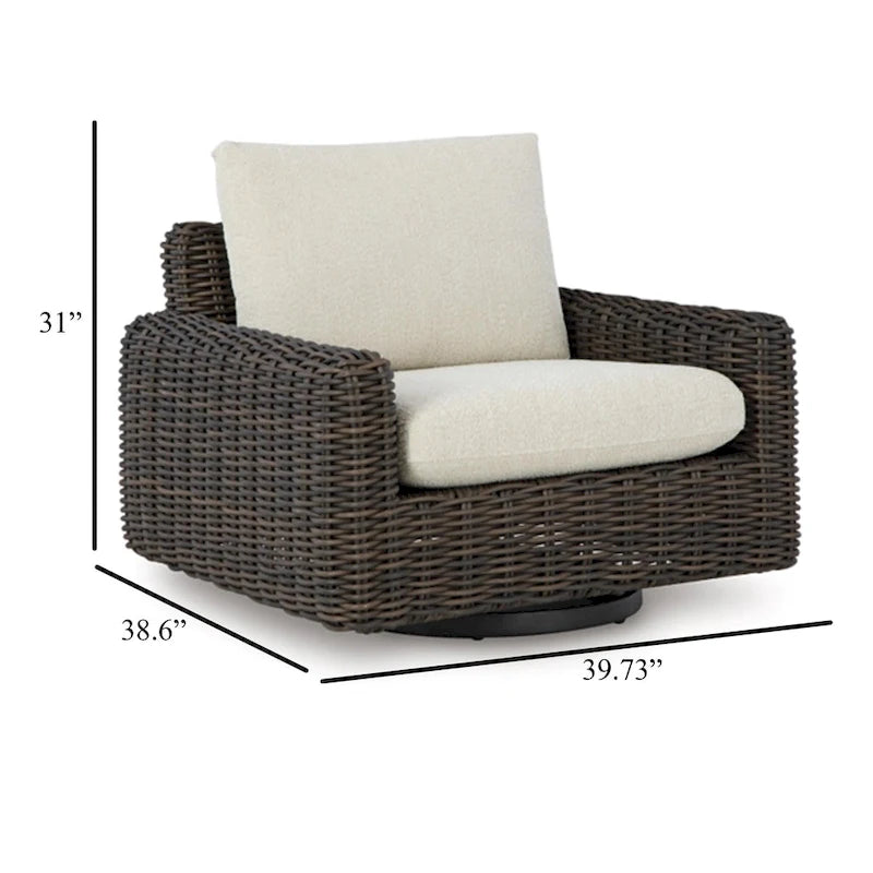 Kimo Outdoor Swivel Glider Lounge Chair, Beige, Dark Brown Metal