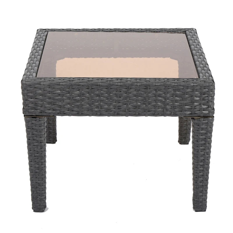Annie Outdoor Square Accent Table, Tempered Glass, 20 Inch Gray Wicker