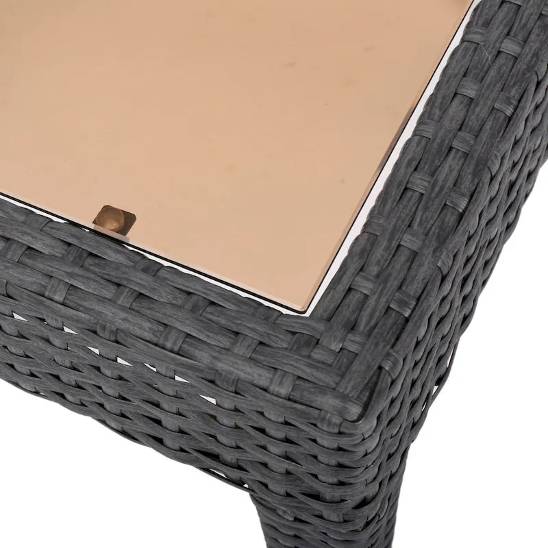 Annie Outdoor Square Accent Table, Tempered Glass, 20 Inch Gray Wicker