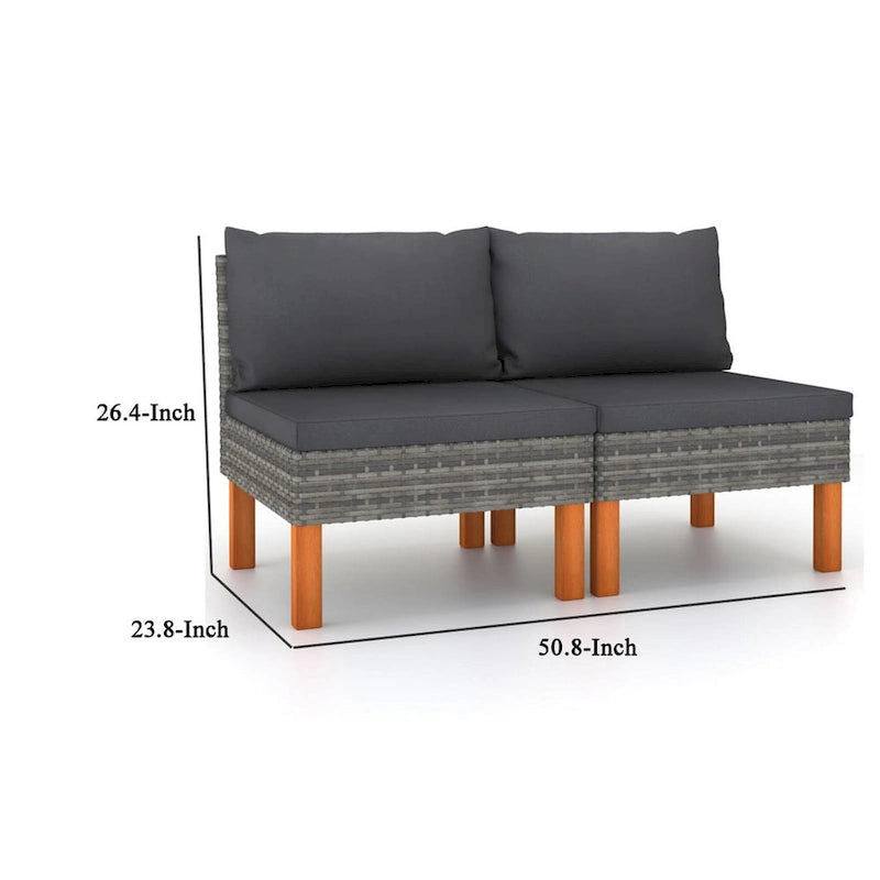 Feno 2pc Outdoor Modular Loveseat Sofa, Dark Gray Fabric, Poly Rattan